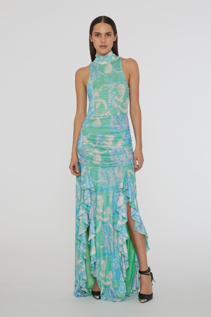 Printed Maxi Frill Dress