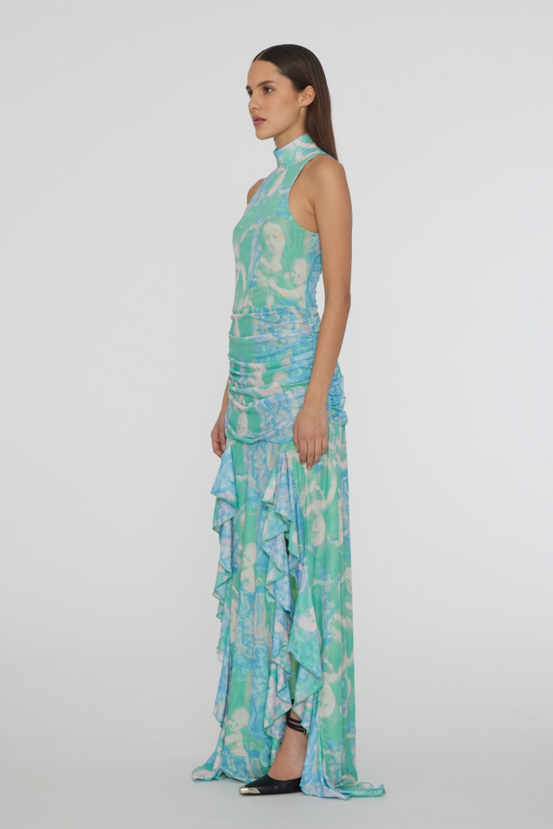 Printed Maxi Frill Dress