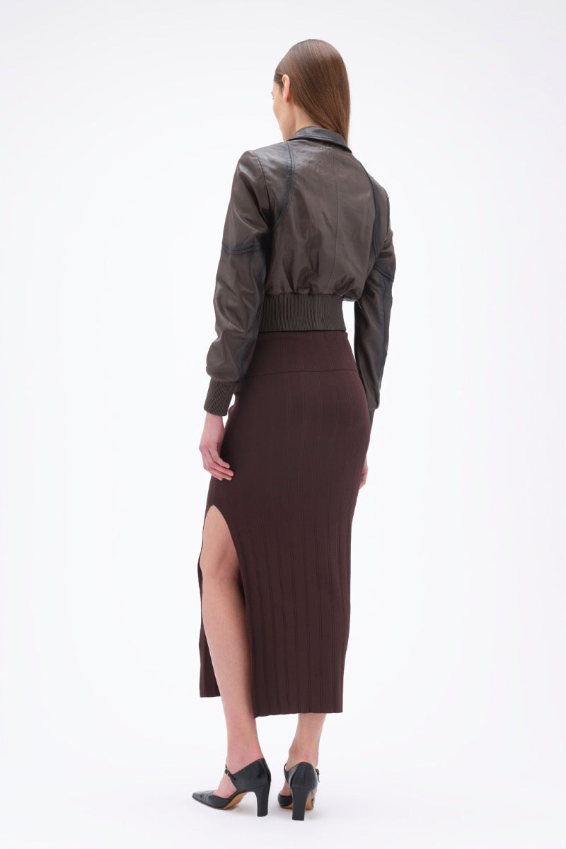 Short Leather Bomber Jacket
