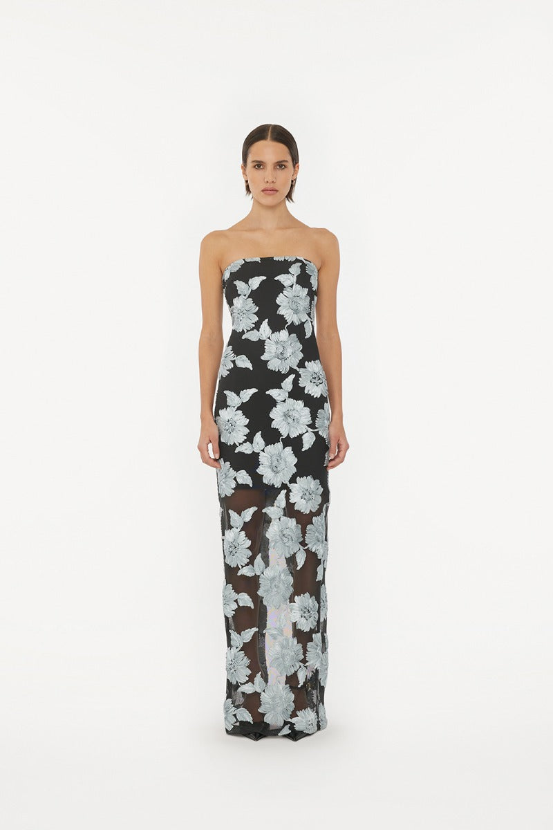 Flower Mesh Tube Dress Gray