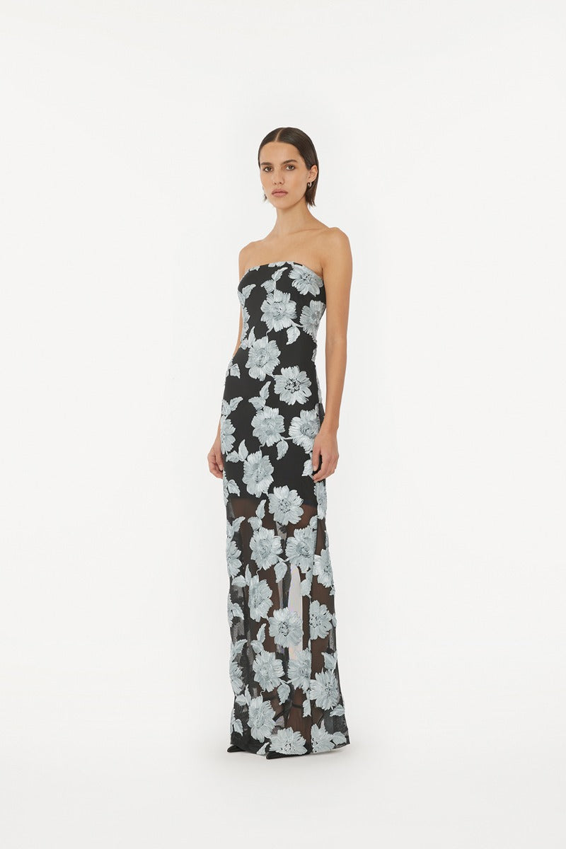 Flower Mesh Tube Dress Gray
