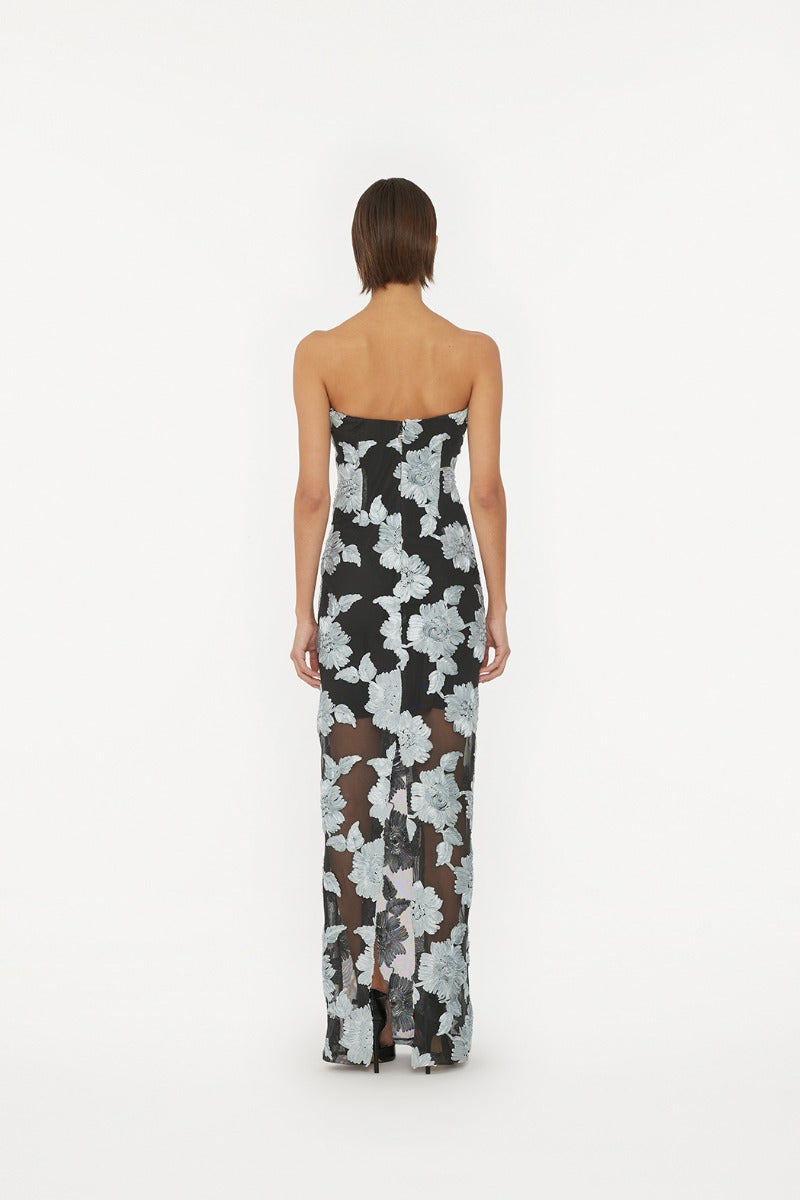 Flower Mesh Tube Dress Gray