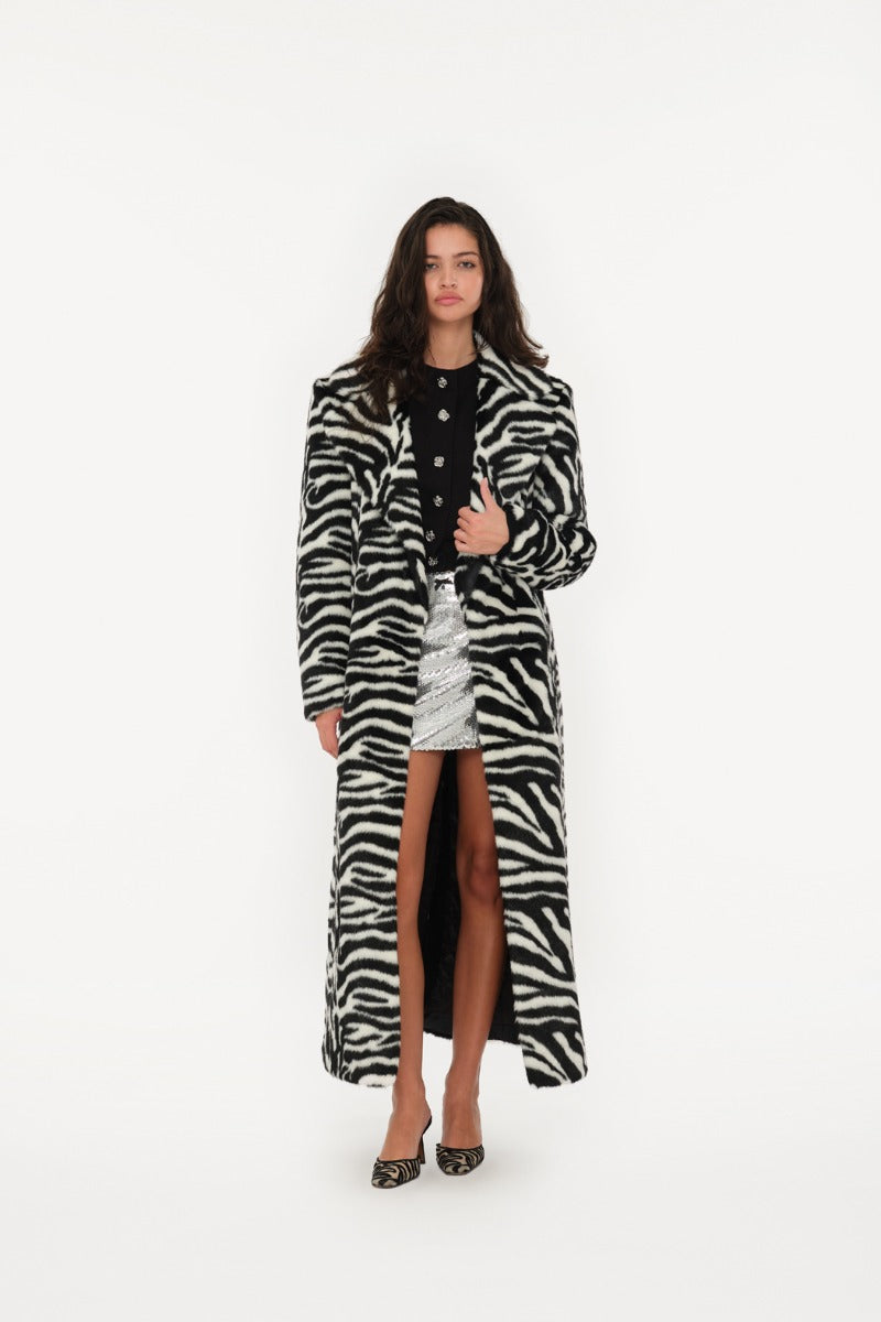 Fluffy Clasp Coat Zebra Print