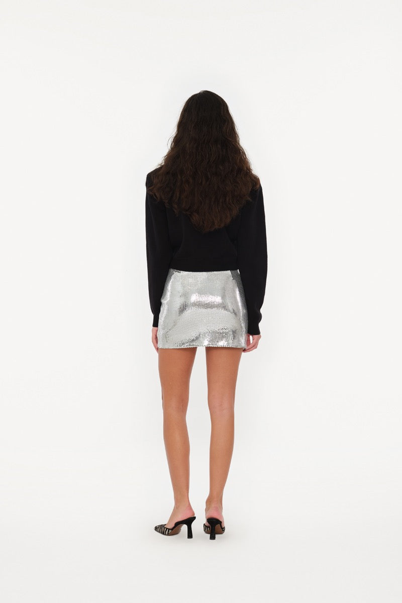 Sequin Mini Skirt Silver