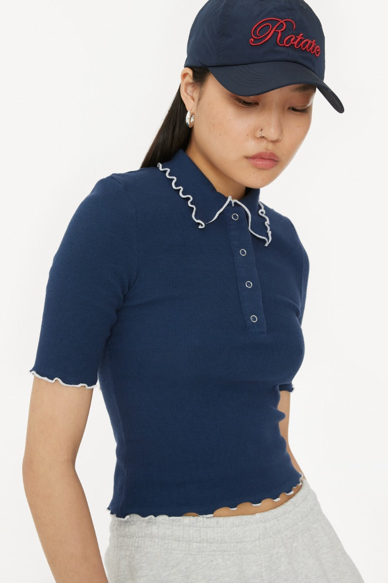 Rib Polo Top Navy