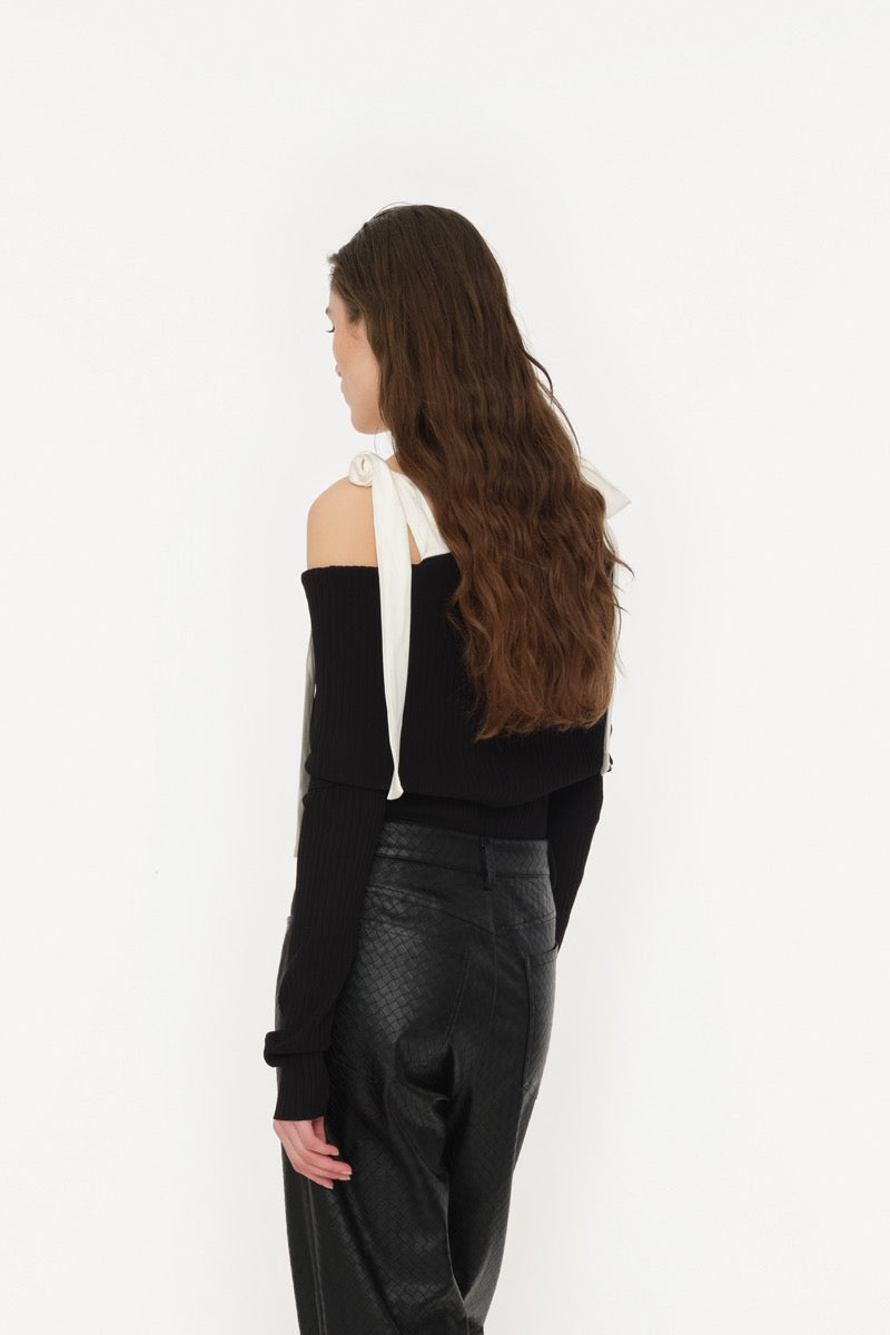 Off Shoulder Strap Bow Knit