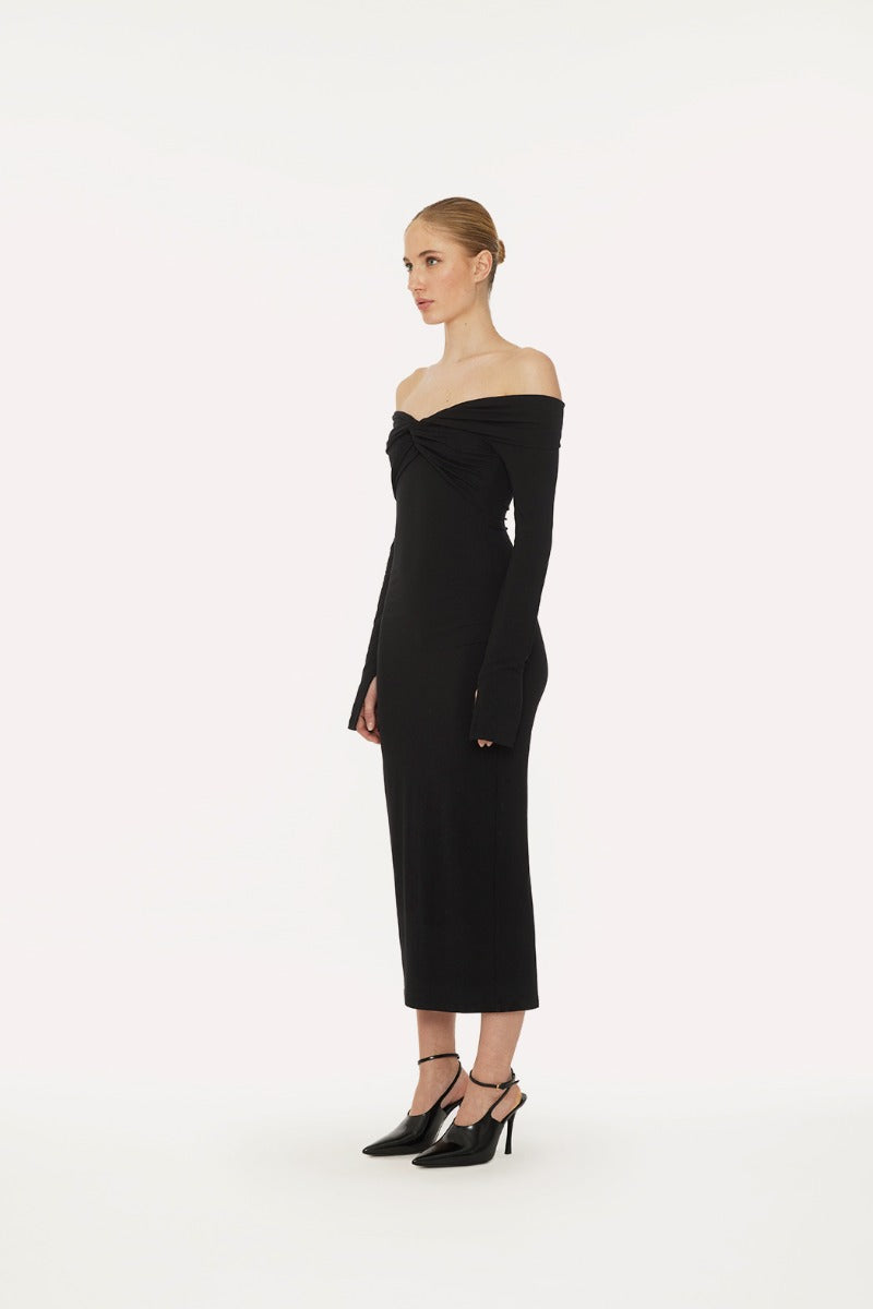 rotate off shoulder dress Rotate By Birger Christensen Off-shoulder Satin Polka Dot Dress
