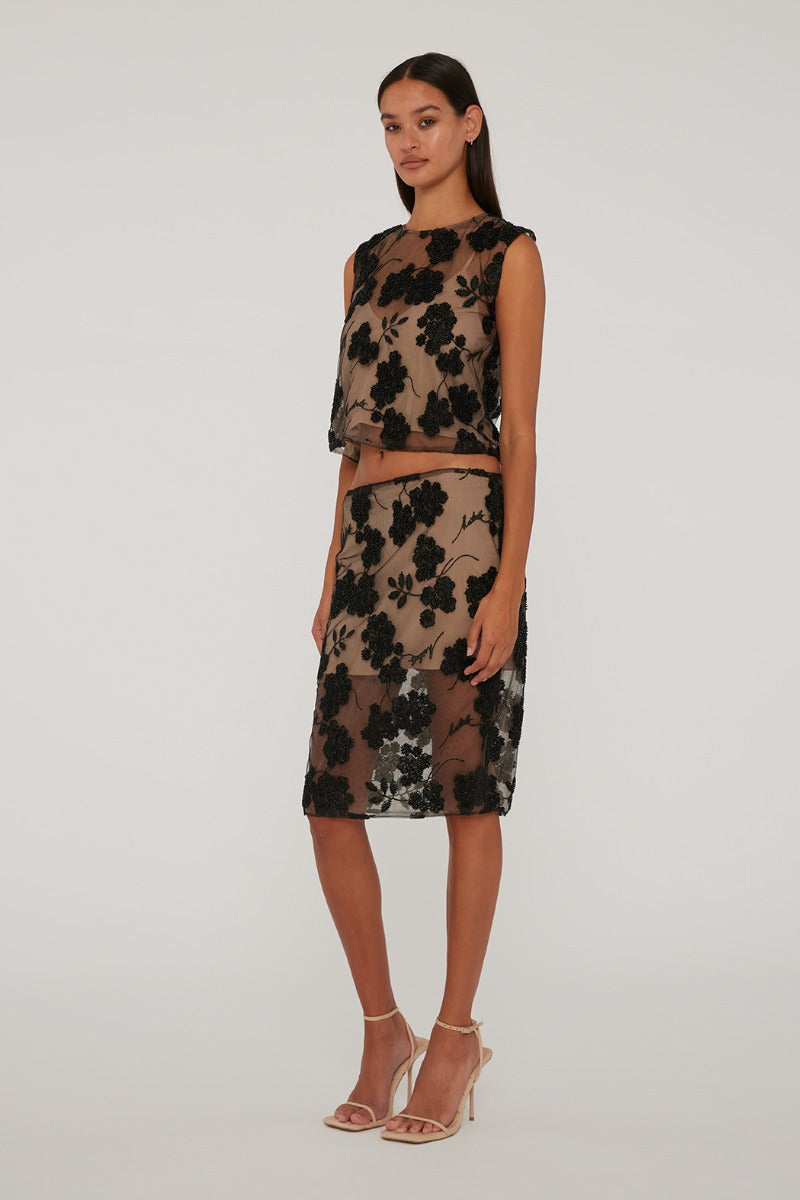 Flower Beads Pencil Skirt