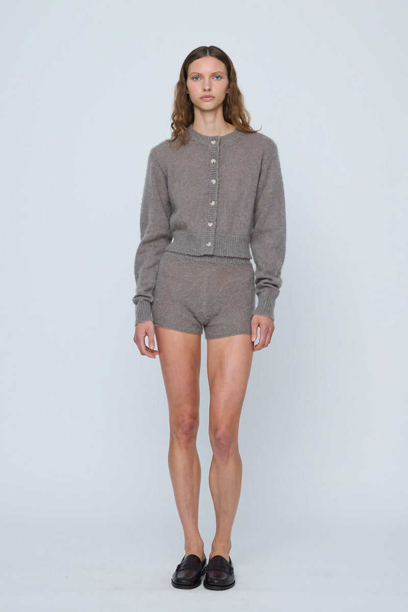 Fluffy Mohair Cardigan Mushroom