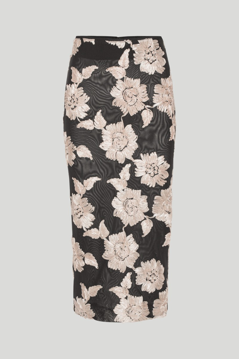 Flower Mesh Midi Skirt