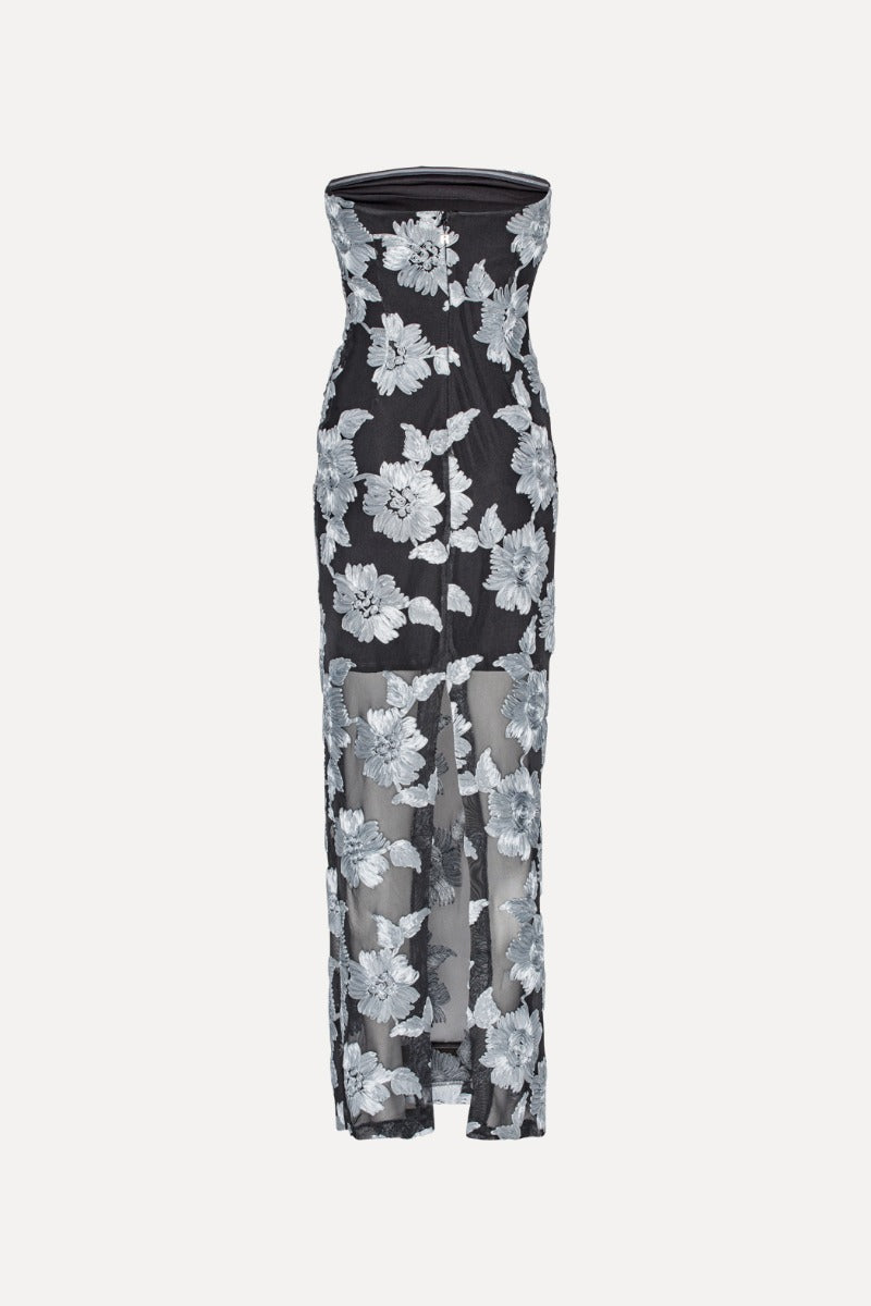 Flower Mesh Tube Dress Gray