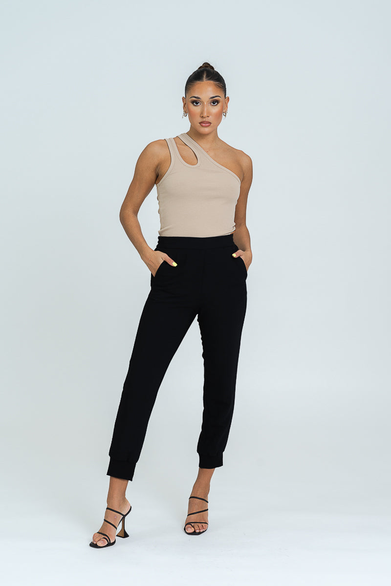 One Shoulder Rib Jersey Cut-Out Top
