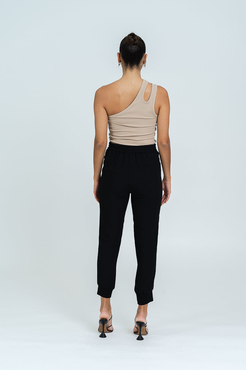 One Shoulder Rib Jersey Cut-Out Top