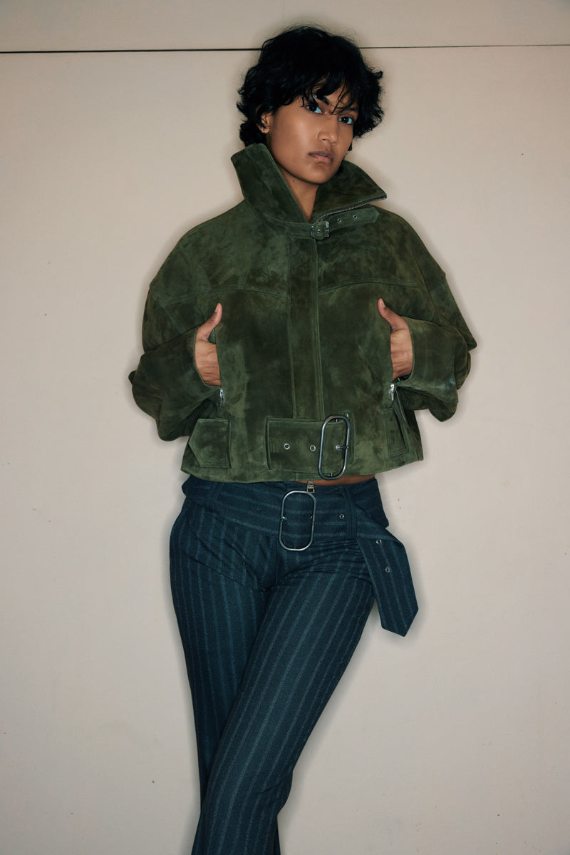 Bonnie Suede Bomber Jacket