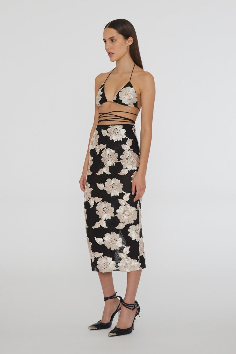 Flower Mesh Midi Skirt